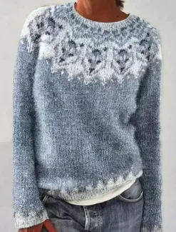 Best Women's Sweater Pullover Sweater Jumper Casual Soft Floral Graphic Ribbed Crew Neck Knitted Long Sleeve Regular Tops Knit Outdoor Daily Weekend Blue Dark Gray Fall Winter Women Pullovers & Tops