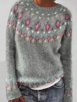 Best Women's Sweater Pullover Sweater Jumper Casual Soft Floral Graphic Ribbed Crew Neck Knitted Long Sleeve Regular Tops Knit Outdoor Daily Weekend Blue Dark Gray Fall Winter Women Pullovers & Tops