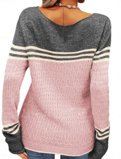 Sale Women's Sweater Pullover Sweater Jumper Casual Soft Striped Ribbed Crew Neck Patchwork Knitted Long Sleeve Regular Tops Knit Outdoor Daily Weekend Pink Orange Fall Winter Women Pullovers & Tops