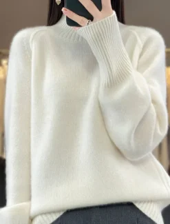 Discount Women's Sweater Pullover Sweater Jumper Casual Soft Pure Color Ribbed Crew Neck Knitted Long Sleeve Regular Tops Knit Outdoor Daily Weekend White Red Fall Winter Women Pullovers & Tops