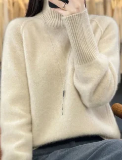 Discount Women's Sweater Pullover Sweater Jumper Casual Soft Pure Color Ribbed Crew Neck Knitted Long Sleeve Regular Tops Knit Outdoor Daily Weekend White Red Fall Winter Women Pullovers & Tops