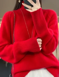 Discount Women's Sweater Pullover Sweater Jumper Casual Soft Pure Color Ribbed Crew Neck Knitted Long Sleeve Regular Tops Knit Outdoor Daily Weekend White Red Fall Winter Women Pullovers & Tops