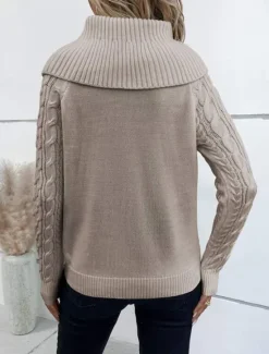 Clearance Women's Sweater Pullover Sweater Jumper Casual Soft Pure Color Ribbed Turtleneck Buttons Knitted Long Sleeve Regular Tops Knit Outdoor Daily Weekend Wine Khaki Fall Winter Women Pullovers & Tops