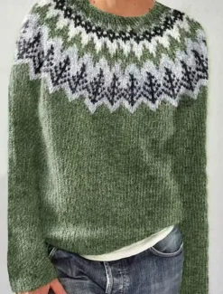 Outlet Women's Sweater Pullover Sweater Jumper Casual Soft Geometric Ribbed Crew Neck Knitted Long Sleeve Regular Tops Knit Outdoor Daily Weekend Black Light Green Fall Winter Women Pullovers & Tops