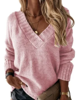 Outlet Women's Sweater Solid Color Casual Long Sleeve Loose Sweater Cardigans V Neck Fall Winter Blue White Black / Holiday Women Pullovers & Tops