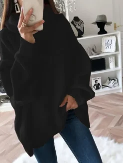 Sale Women's Sweater Streetwear Work Casual Solid Color Turtleneck Knitted Long Sleeve Long Tops Knit Home Black White Fall Winter Women Pullovers & Tops