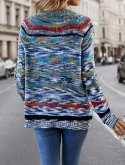 Best Women's Sweater Striped Cardigan Open Front Ribbed Knit Pocket Knitted Fall Winter Outdoor Daily Weekend Casual Soft Long Sleeve Red Blue Women Cardigans & Outerwears
