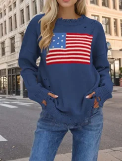 Women's Sweater Stylish Casual Solid Color Crew Neck Print Drop Shoulder Long Sleeve Long Tops Knit Daily Going out Navy Blue Beige Fall Winter Women Pullovers & Tops