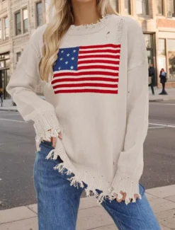 Women's Sweater Stylish Casual Solid Color Crew Neck Print Drop Shoulder Long Sleeve Long Tops Knit Daily Going out Navy Blue Beige Fall Winter Women Pullovers & Tops