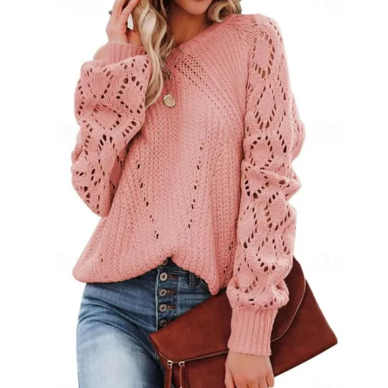 Outlet Women's Sweater Stylish Solid Color Crochet One Shoulder Knitted Half Sleeve Regular Tops Knit Daily White Pink Spring Fall Women Pullovers & Tops