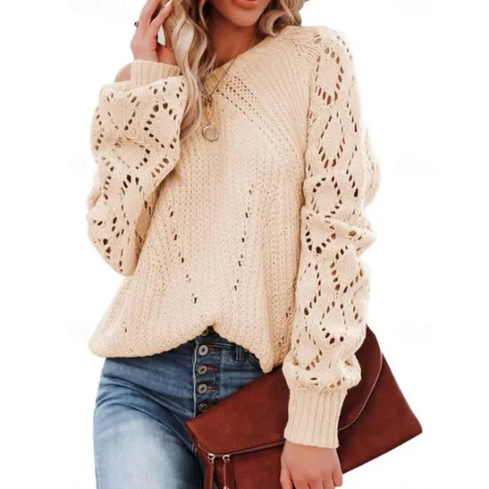 Outlet Women's Sweater Stylish Solid Color Crochet One Shoulder Knitted Half Sleeve Regular Tops Knit Daily White Pink Spring Fall Women Pullovers & Tops