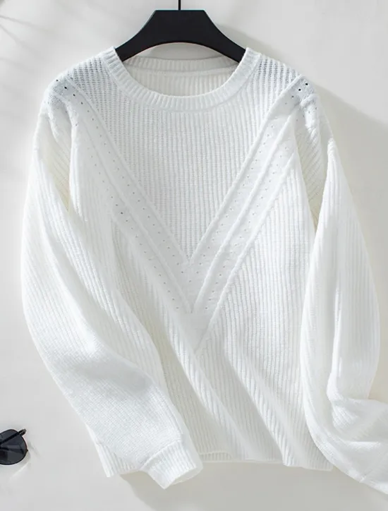 Clearance Women's Sweater Stylish Solid Color Ribbed Crew Neck Knitted Lantern Sleeve Long Sleeve Long Tops Knit Work Daily White Beige Fall Winter Women Pullovers & Tops