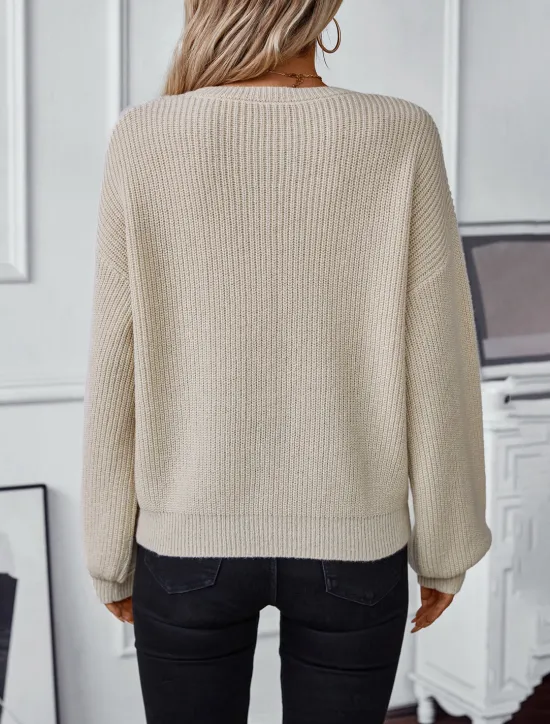 Clearance Women's Sweater Stylish Solid Color Ribbed Crew Neck Knitted Lantern Sleeve Long Sleeve Long Tops Knit Work Daily White Beige Fall Winter Women Pullovers & Tops