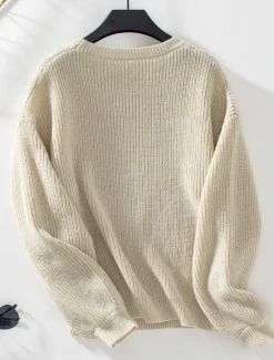 Clearance Women's Sweater Stylish Solid Color Ribbed Crew Neck Knitted Lantern Sleeve Long Sleeve Long Tops Knit Work Daily White Beige Fall Winter Women Pullovers & Tops