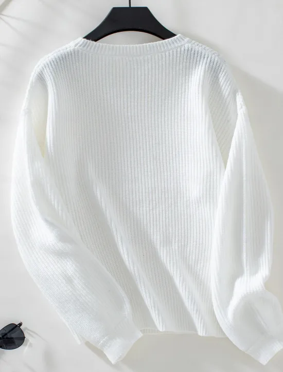 Clearance Women's Sweater Stylish Solid Color Ribbed Crew Neck Knitted Lantern Sleeve Long Sleeve Long Tops Knit Work Daily White Beige Fall Winter Women Pullovers & Tops