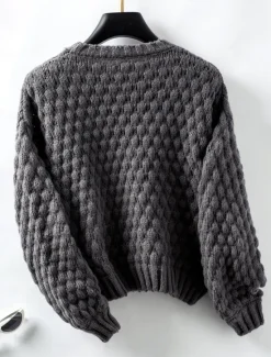 Sale Women's Sweater Stylish Solid Color Chunky Crew Neck Braided Long Sleeve Long Tops Knit Work White Beige Fall Winter Women Pullovers & Tops