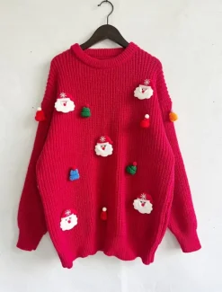 Discount Women's Sweater Ugly Sweater Casual Soft Santa Claus Ribbed Crew Neck Knitted Long Sleeve Regular Tops Knit Outdoor Daily Weekend Black Fall Winter Women Pullovers & Tops