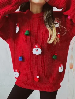 Discount Women's Sweater Ugly Sweater Casual Soft Santa Claus Ribbed Crew Neck Knitted Long Sleeve Regular Tops Knit Outdoor Daily Weekend Black Fall Winter Women Pullovers & Tops