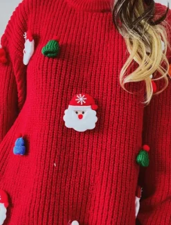 Discount Women's Sweater Ugly Sweater Casual Soft Santa Claus Ribbed Crew Neck Knitted Long Sleeve Regular Tops Knit Outdoor Daily Weekend Black Fall Winter Women Pullovers & Tops