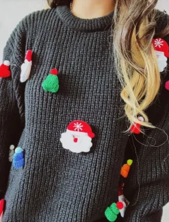 Discount Women's Sweater Ugly Sweater Casual Soft Santa Claus Ribbed Crew Neck Knitted Long Sleeve Regular Tops Knit Outdoor Daily Weekend Black Fall Winter Women Pullovers & Tops