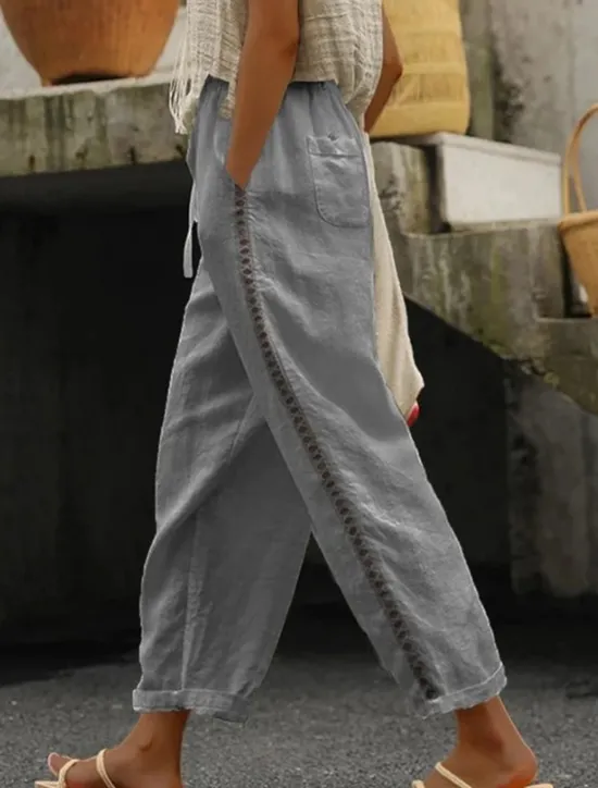 Online Women's Sweatpants Chinos Fashion Streetwear Ankle-Length High Waist Plain Lace Pocket Elastic Waistband Comfy Soft Comfortable Micro-elastic Outdoor Street Black White Khaki Gray Summer Regular Fit Women Pants