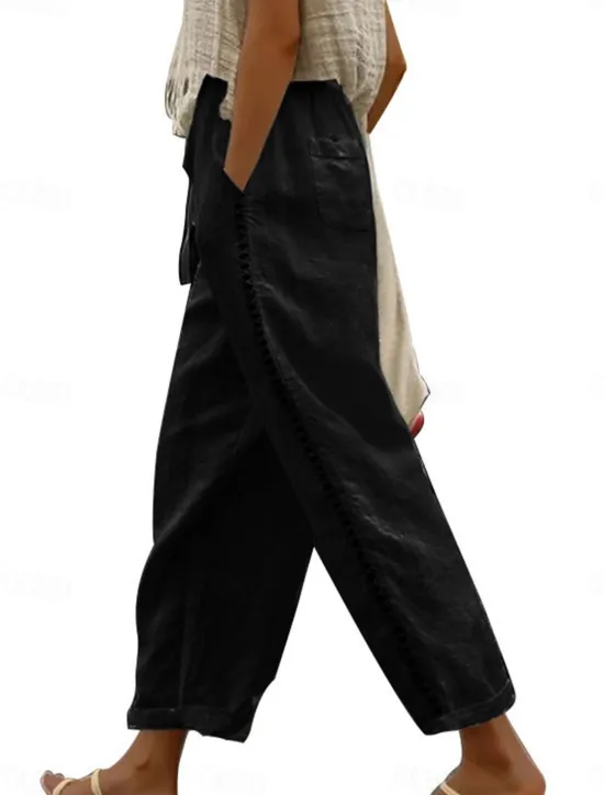 Online Women's Sweatpants Chinos Fashion Streetwear Ankle-Length High Waist Plain Lace Pocket Elastic Waistband Comfy Soft Comfortable Micro-elastic Outdoor Street Black White Khaki Gray Summer Regular Fit Women Pants