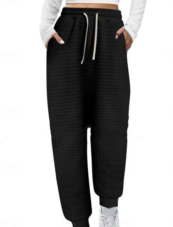 Online Women's Sweatpants Chinos Fashion Streetwear Full Length High Waist Plain Pocket Elastic Waistband Comfy Soft Comfortable Micro-elastic Outdoor Street Wine Black White Gray Spring & Fall Regular Fit Women Pants