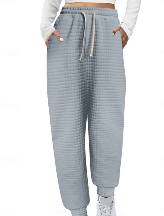 Online Women's Sweatpants Chinos Fashion Streetwear Full Length High Waist Plain Pocket Elastic Waistband Comfy Soft Comfortable Micro-elastic Outdoor Street Wine Black White Gray Spring & Fall Regular Fit Women Pants