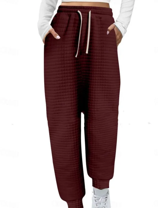 Online Women's Sweatpants Chinos Fashion Streetwear Full Length High Waist Plain Pocket Elastic Waistband Comfy Soft Comfortable Micro-elastic Outdoor Street Wine Black White Gray Spring & Fall Regular Fit Women Pants