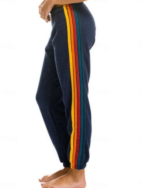 Sale Women's Sweatpants Chinos Vacation Fashion Streetwear Full Length High Waist Striped Patchwork Elastic Waistband Comfy Soft Comfortable Stretchy Outdoor Vacation Street Black Dark Blue Gray Summer Women Women's Sweatpants & Joggers