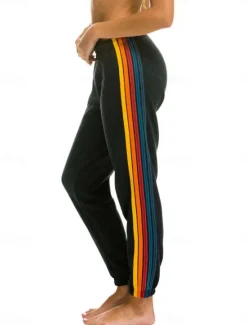 Sale Women's Sweatpants Chinos Vacation Fashion Streetwear Full Length High Waist Striped Patchwork Elastic Waistband Comfy Soft Comfortable Stretchy Outdoor Vacation Street Black Dark Blue Gray Summer Women Women's Sweatpants & Joggers