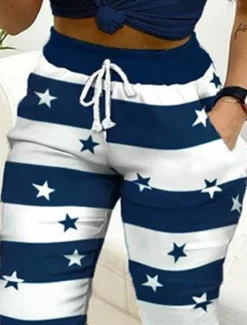 Discount Women's Sweatpants Joggers Chinos Active Casual Athletic Ankle-Length High Waist Star Striped Pocket Drawstring Elastic Waist Breathability Comfortable Micro-elastic Outdoor Sports Daily Wear Dark Women Pants