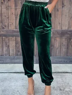 New Women's Sweatpants Joggers Velvet Pants Trousers Full Length Pocket Micro-elastic High Waist Fashion Streetwear Party Dark Brown Black S M Fall & Winter Women Pants