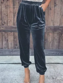 New Women's Sweatpants Joggers Velvet Pants Trousers Full Length Pocket Micro-elastic High Waist Fashion Streetwear Party Dark Brown Black S M Fall & Winter Women Pants