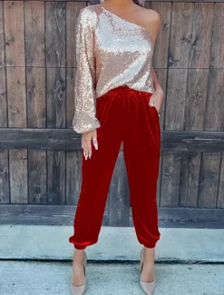 New Women's Sweatpants Joggers Velvet Pants Trousers Full Length Pocket Micro-elastic High Waist Fashion Streetwear Party Dark Brown Black S M Fall & Winter Women Pants