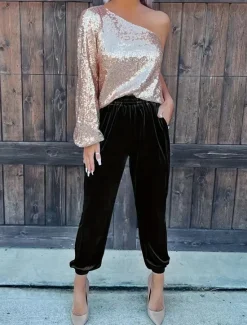New Women's Sweatpants Joggers Velvet Pants Trousers Full Length Pocket Micro-elastic High Waist Fashion Streetwear Party Dark Brown Black S M Fall & Winter Women Pants
