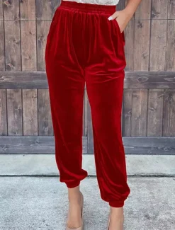 New Women's Sweatpants Joggers Velvet Pants Trousers Full Length Pocket Micro-elastic High Waist Fashion Streetwear Party Dark Brown Black S M Fall & Winter Women Pants