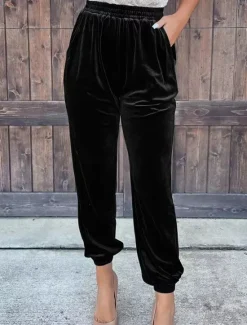 New Women's Sweatpants Joggers Velvet Pants Trousers Full Length Pocket Micro-elastic High Waist Fashion Streetwear Party Dark Brown Black S M Fall & Winter Women Pants