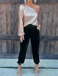 New Women's Sweatpants Joggers Velvet Pants Trousers Full Length Pocket Micro-elastic High Waist Fashion Streetwear Party Dark Brown Black S M Fall & Winter Women Pants