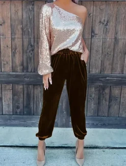 New Women's Sweatpants Joggers Velvet Pants Trousers Full Length Pocket Micro-elastic High Waist Fashion Streetwear Party Dark Brown Black S M Fall & Winter Women Pants