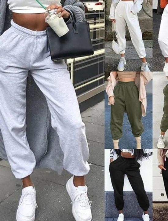 Hot Women's Sweatpants Joggers Fashion Streetwear Casual Full Length High Waist Solid Color Pocket Elastic Waist Comfort Breathability Soft Micro-elastic Vacation Street Sport Black thin section Gray Women Pants