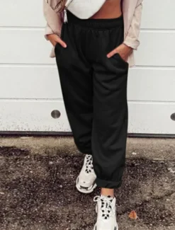 Hot Women's Sweatpants Joggers Fashion Streetwear Casual Full Length High Waist Solid Color Pocket Elastic Waist Comfort Breathability Soft Micro-elastic Vacation Street Sport Black thin section Gray Women Pants