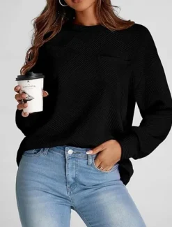 Discount Women's Sweatshirt Casual Street Dailywear Crew Neck Pocket Long Sleeve Black Fuchsia Green Gray Fall Winter Women Hoodies & Sweatshirts