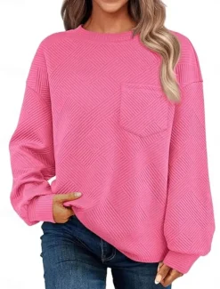 Discount Women's Sweatshirt Casual Street Dailywear Crew Neck Pocket Long Sleeve Black Fuchsia Green Gray Fall Winter Women Hoodies & Sweatshirts