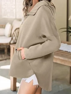 Sale Women's Sweatshirt Casual Plain Street Dailywear Turtleneck Patchwork Long Sleeve White Khaki Gray Fall Winter Women Hoodies & Sweatshirts