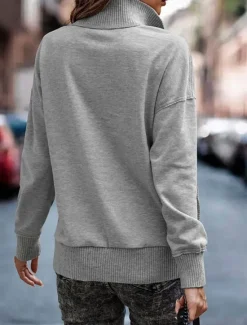 Discount Women's Sweatshirt Casual Plain Street Dailywear Turtleneck Buttons Long Sleeve White Pink Gray Fall Winter Women Hoodies & Sweatshirts