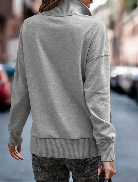 Discount Women's Sweatshirt Casual Plain Street Dailywear Turtleneck Buttons Long Sleeve White Pink Gray Fall Winter Women Hoodies & Sweatshirts