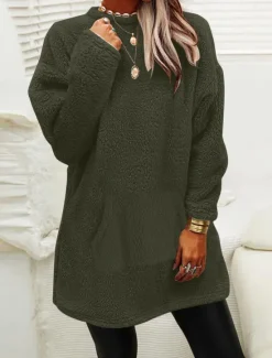 Discount Women's Sweatshirt Casual Sherpa Plain Dailywear Crew Neck Pocket Long Sleeve Pink Blue Green Gray Fall Winter Women Hoodies & Sweatshirts