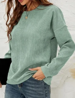Clearance Women's Sweatshirt Casual Plain Street Dailywear Crew Neck Long Sleeve Pink Green Fall Winter Women Hoodies & Sweatshirts
