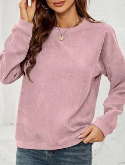Clearance Women's Sweatshirt Casual Plain Street Dailywear Crew Neck Long Sleeve Pink Green Fall Winter Women Hoodies & Sweatshirts